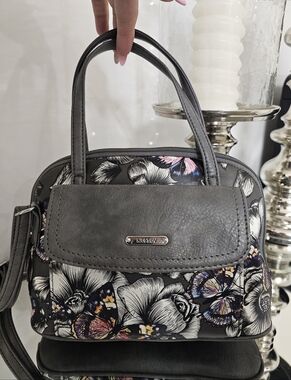 Koltov Floral Butterfly Mini Satchel - Black with Pink Accents